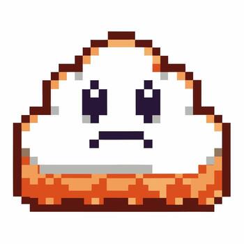 Pixel art sad cloud with neutral face, retro digital game style, isolated white background, orange gradient outline vector