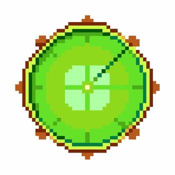 Retro pixel art radar screen green circular interface, scanning animation, digital surveillance concept, technology analysis display vector