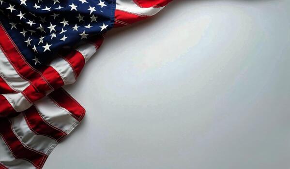 American Flag Draped With Vibrant Colors Resting on a Plain Background. photo