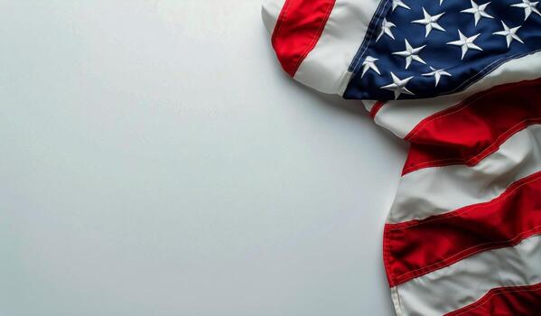 American Flag Draped With Vibrant Colors Resting on a Plain Background photo
