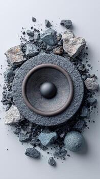 Unique Speaker Design Surrounded by Textured Gravel and Stones for an Artistic Showcase photo