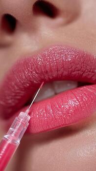 Lips Getting a Cosmetic Enhancement With a Syringe in a Beauty Studio Setting photo