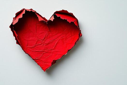 Heart Shape With Torn Paper Design Revealing Vibrant Red Color Underneath. photo