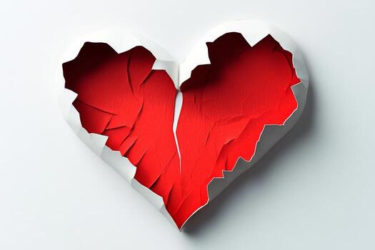 Heart Shape With Torn Paper Design Revealing Vibrant Red Color Underneath photo