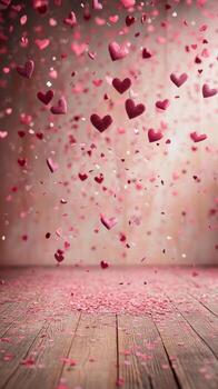 Floating Red Hearts Create a Romantic Atmosphere in a Festive Setting. photo