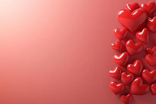 Collection of Glossy Red Hearts on Soft Pink Background for Romantic Themes photo