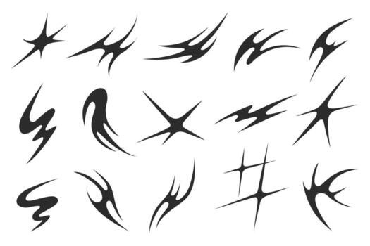 conjunto de negro y2k estilo resumen gráfico elementos con agudo bordes vector