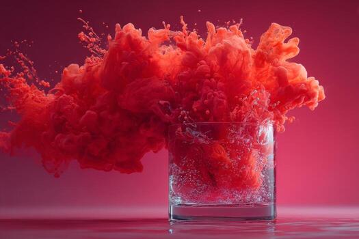 Red liquid splashing into a glass photo