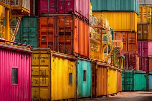 A row of colorful shipping containers photo