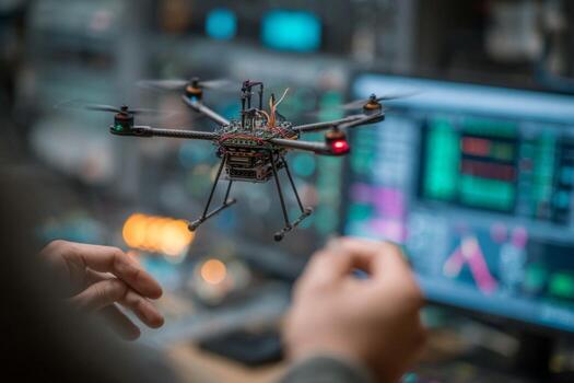 A person holding a remote control in front of a computer screen photo