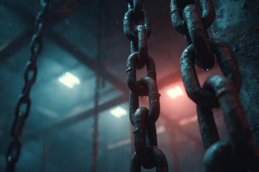 Chain link in a dark room with red lights photo