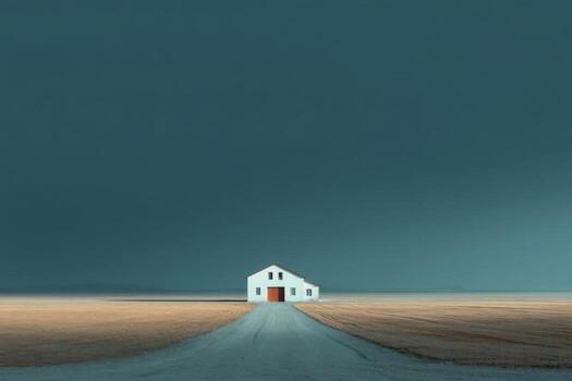 A lone house in the middle of a field photo