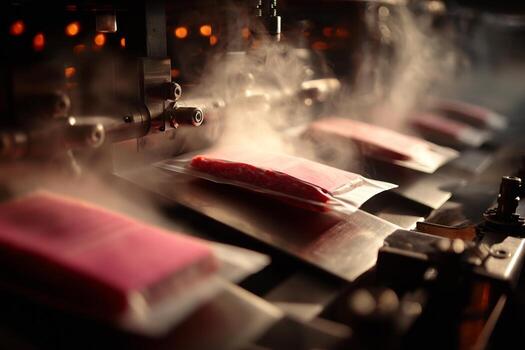 Steaming meat in a factory photo