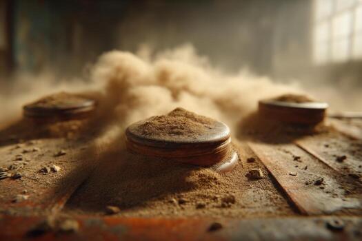 A table with sand and dirt on it photo