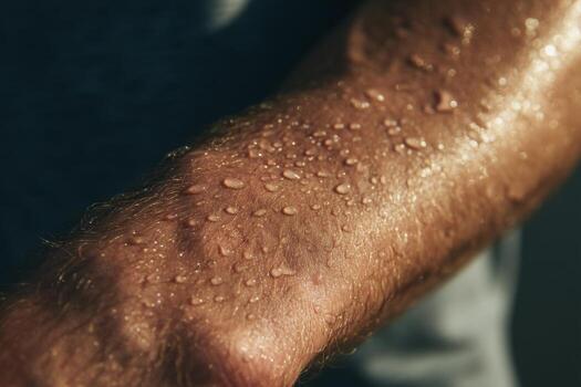A man's arm with water droplets on it photo