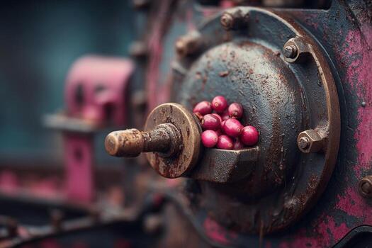 A close up of a coffee machine with red beans photo