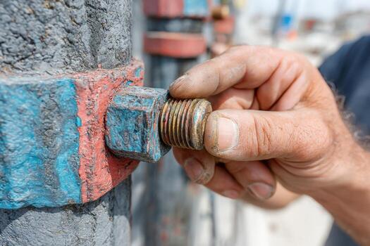 A man is fixing a bolt on a pipe photo