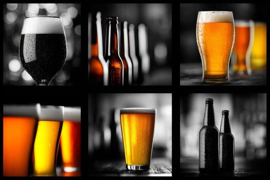 A collage of different types of beer photo