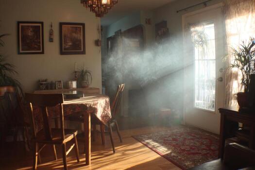 A room with a table and chairs photo