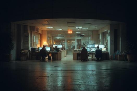 Two people sitting at computers in an office photo