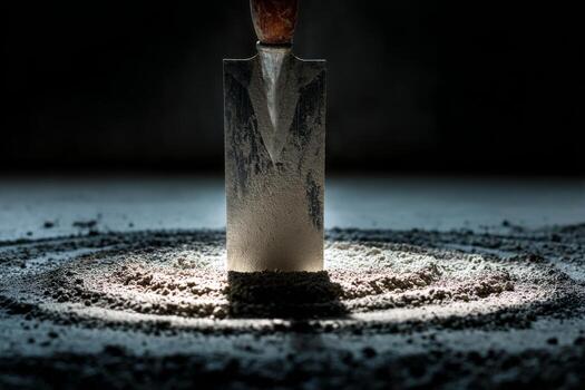 A knife is sitting on a circular surface photo