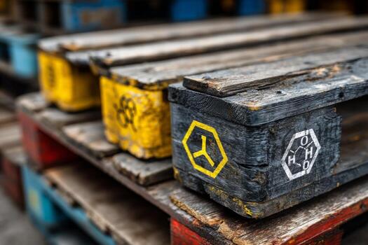 A close up of a stack of wooden pallets photo