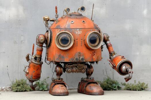 An orange robot with big eyes and a big nose photo