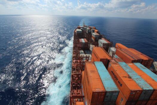 A container ship is sailing through the ocean photo