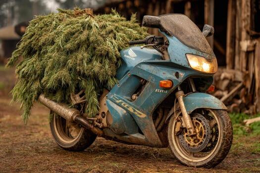 un motocicleta con un carga de marijuana foto