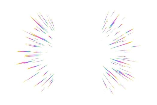 ligero Estallar con arco iris prisma efecto. aureola llamarada destellos de cristal. radial holográfico color explosión. cómic velocidad líneas destello vigas con chispas y neón reflexión vector