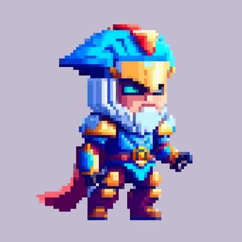 Pixel art of a knight in armor robot vector