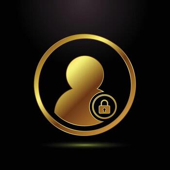 Gold user icon with lock symbol vector