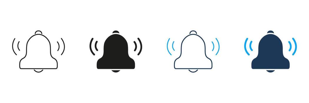 Notification Bell Line And Solid Icon Set. Alert And Reminder Symbol Collection For Apps And Interfaces. Sound And Vibration Indication. Isolated Illustration vector