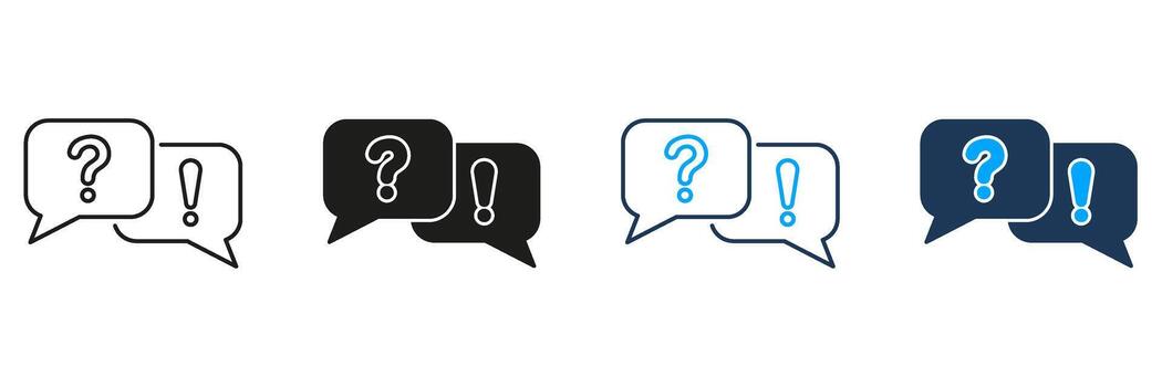 Question And Exclamation Speech Bubbles Line And Solid Icon Set. Communication, Inquiry, And Response Symbol Collection. Dialogue And Interaction. Isolated Illustration vector