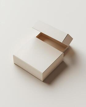 Minimalistic Open Box with Uniform Beige Background Displayed at Angle photo