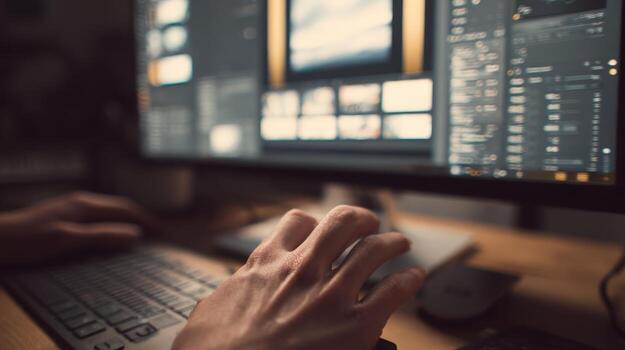 First-Person View of Hands Organizing Files for Client Delivery on Computer photo