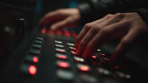 First-Person View of Hands Typing Access Codes on Security Keypad photo