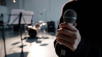 primera persona ver de cantante participación micrófono en ensayo espacio foto