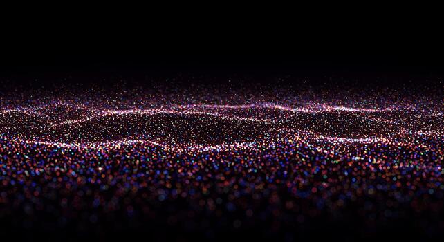 Abstract Colorful Light Particles on Black Background with Dynamic Waves photo