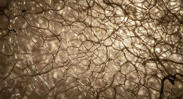 Close-up of Intricate Web-like Structure with Glowing Light in Warm Tones photo