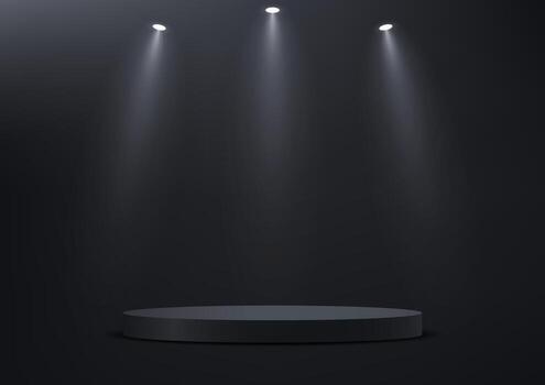 Black background 3d with podium. Empty room with light effect space for selling products on the website. illustration. vector