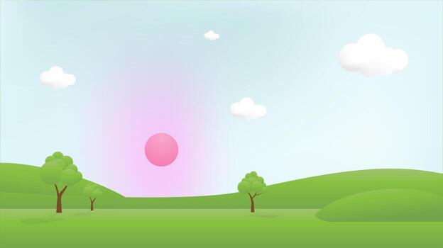 3d soleado prado escena con nubes y césped vector