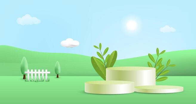 Nature Scene with Greenery and Display Stand vector
