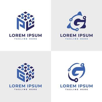 tecnología logo diseño cubo píxel circuito letra marca monograma tecnología negocio puesta en marcha soluciones vector