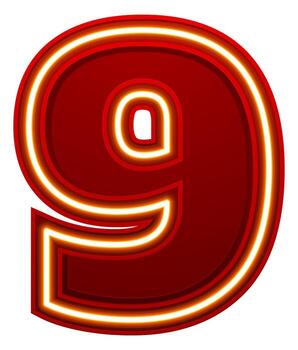 glowing number 9 with a neon light effect vector