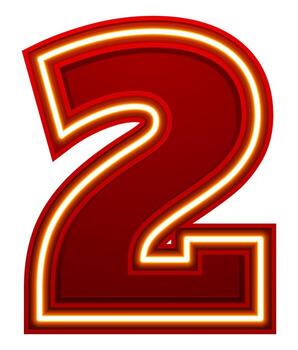 brillante número 2 con un neón ligero efecto vector