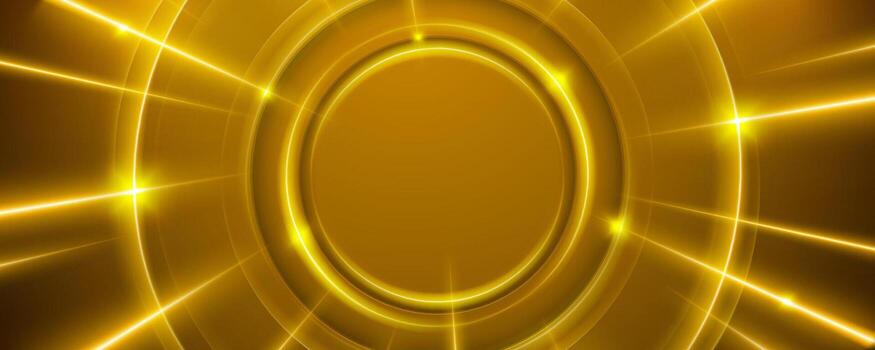 Abstract golden background with concentric glowing circles and lines vector