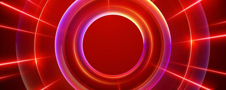 Abstract red background with concentric glowing circles and lines vector