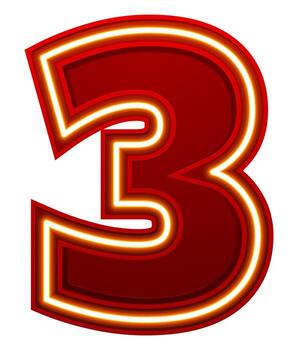brillante número 3 con un neón ligero efecto vector