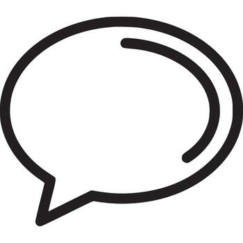 Speech bubble icon isolated on white background representing communication, chat, and social media interactions in a simple black and white line art style vector